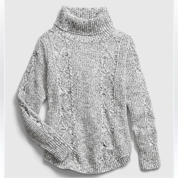 GAP Sweaters - GAP Cable Knit Turtleneck Sweater Gray S Distressed Chunky Oversized Knit Cozy